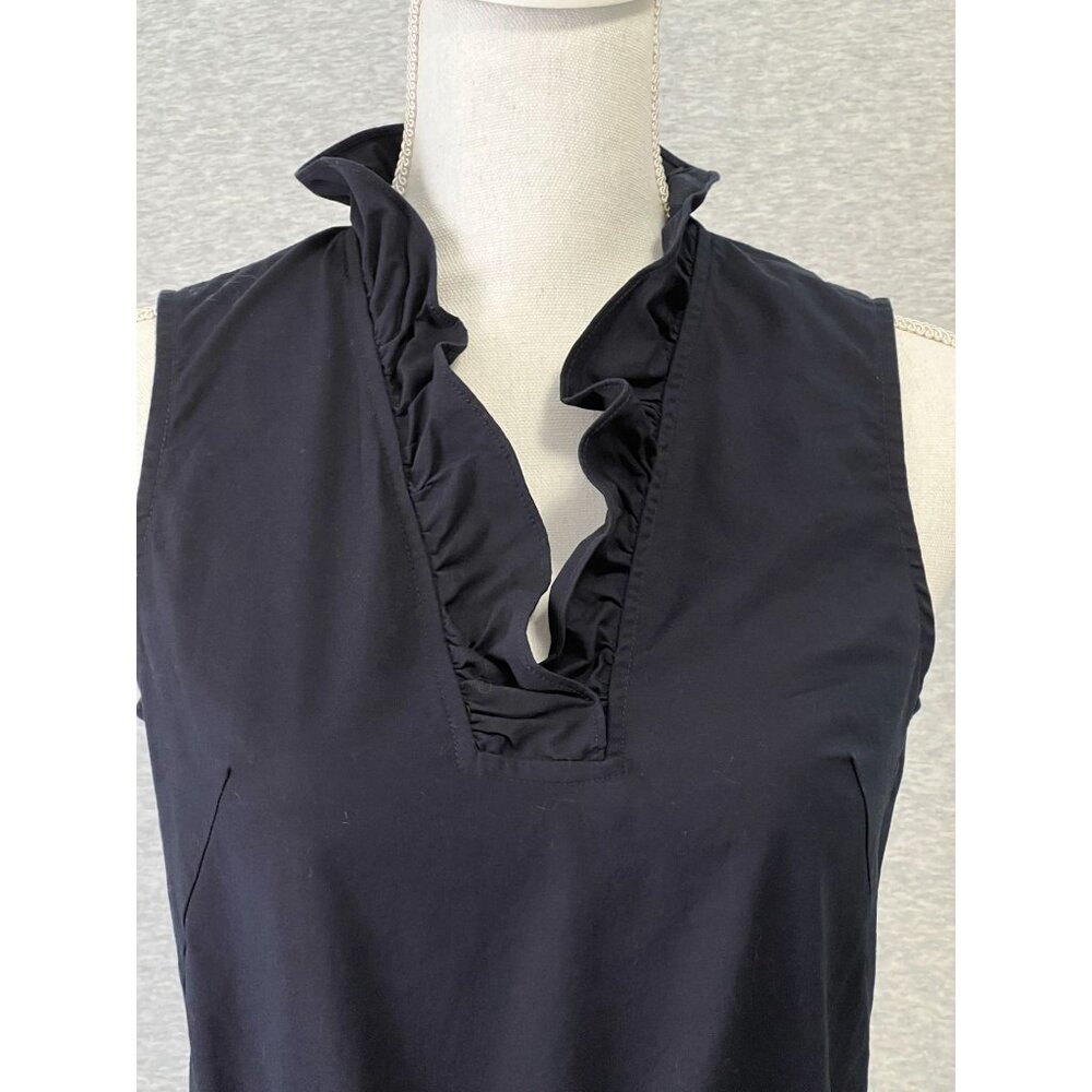 J.McLaughlin Sleeveless Ruffle Neck Dress Womens 4 Dark Navy Side Zip Belt - Picture 2 of 12